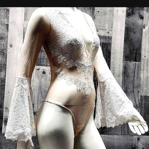 REAM ANGELS Chantilly Lace Long bell Sleeve Teddy